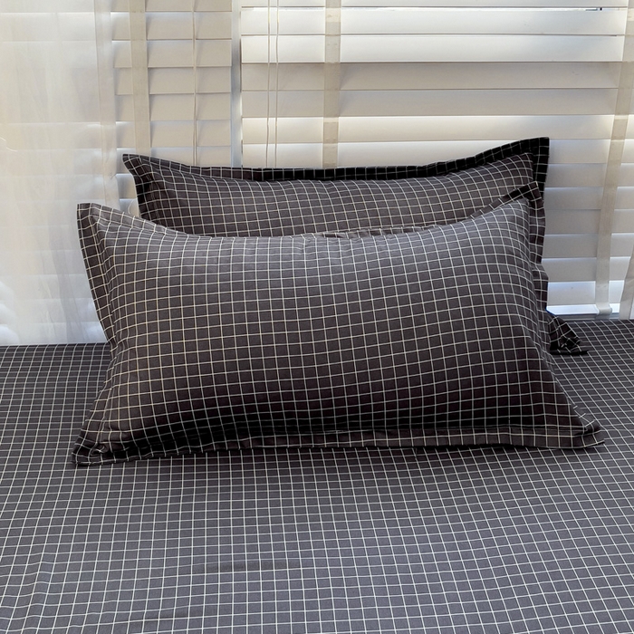 91家纺网 家纺一手货源 找家纺  楠沐家纺 2025新款印花亲肤芦荟棉水洗棉床笠 小黑格