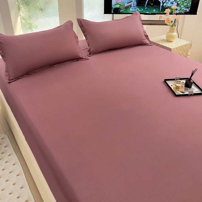 91家纺网 家纺一手货源 找家纺  楠沐家纺 2025新款纯色亲肤芦荟棉水洗棉床笠 深豆沙