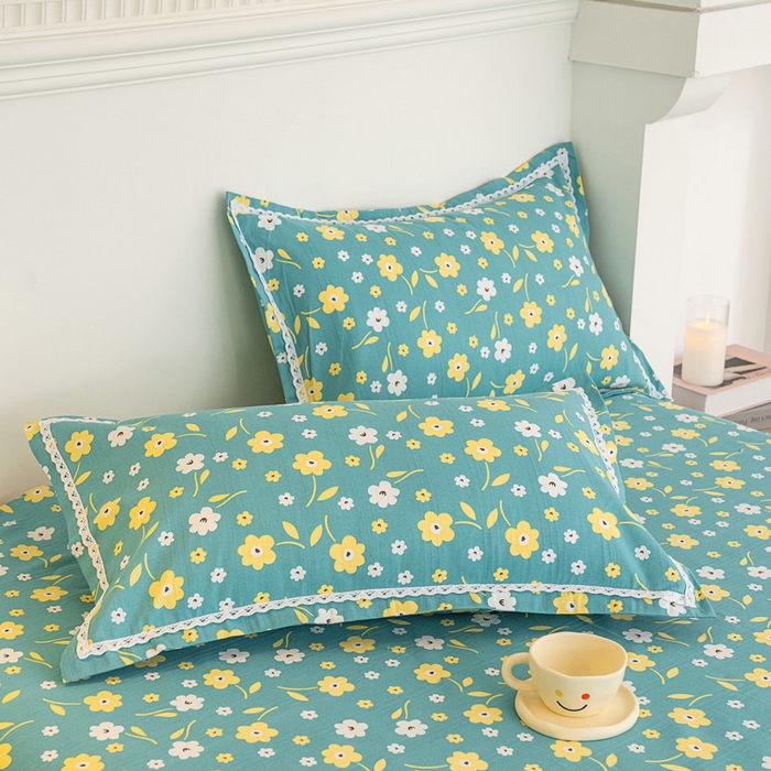 91家纺网 家纺一手货源 找家纺 首爱家纺 2025新款花边老粗布印花床单系列套件 繁花热情