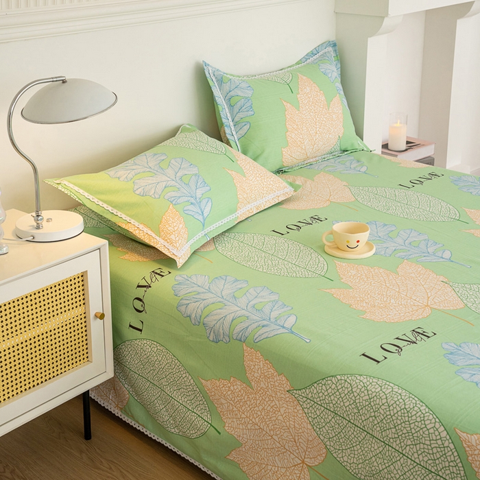 91家纺网 家纺一手货源 找家纺 首爱家纺 2025新款花边老粗布印花床单系列套件 叶良辰