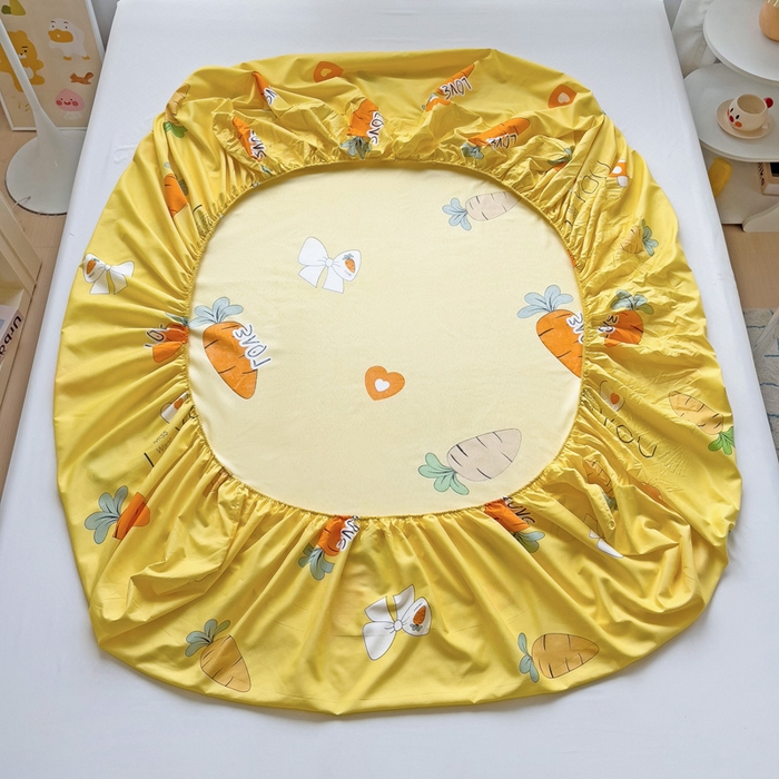 91家纺网 家纺一手货源 找家纺  楠沐家纺 2025新款印花亲肤芦荟棉水洗棉床笠 开心萝卜