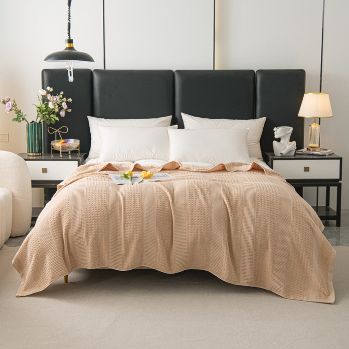 91家纺网 家纺一手货源 找家纺 雯雨家纺 2024老式怀旧A类纯棉毛巾被 蜂窝驼