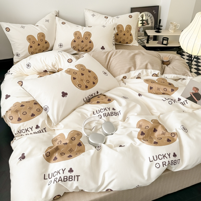 91家纺网 家纺一手货源 找家纺 呗旺鹿 2024新款休闲风全棉纯棉四件套 伯爵兔兔