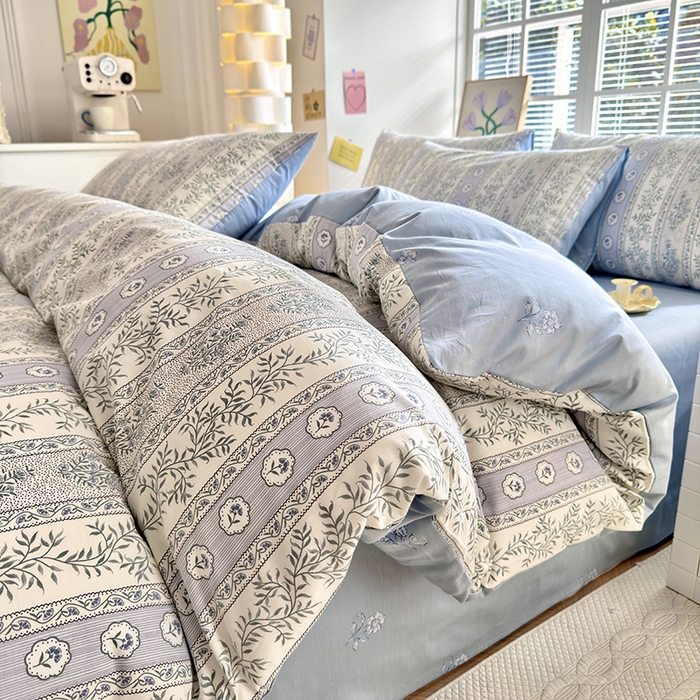 91家纺网 家纺一手货源 找家纺 沐棉家居 2024新款小清新全棉13372印花单被套 复古花园