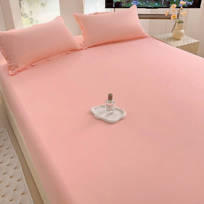 91家纺网 家纺一手货源 找家纺  楠沐家纺 2025新款纯色亲肤芦荟棉水洗棉床笠 浅玉