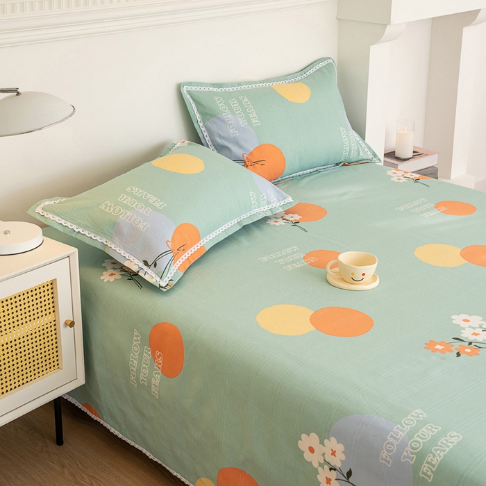 91家纺网 家纺一手货源 找家纺 首爱家纺 2025新款花边老粗布印花床单系列套件 简爱