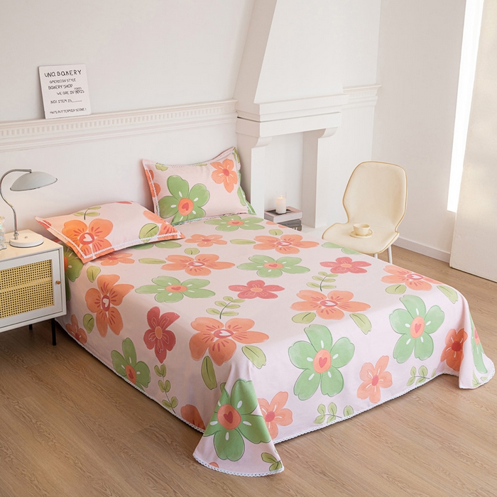 91家纺网 家纺一手货源 找家纺 首爱家纺 2025新款花边老粗布印花床单系列套件 花恋曲