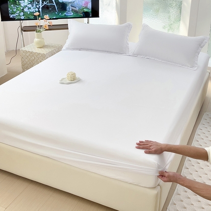  楠沐家纺 2025新款纯色亲肤芦荟棉水洗棉床笠 本白