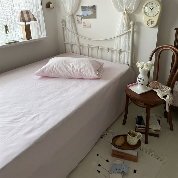 91家纺网 家纺一手货源 找家纺 恋恋三季 2024新款全棉单品床笠床单 全棉斜纹-baby粉