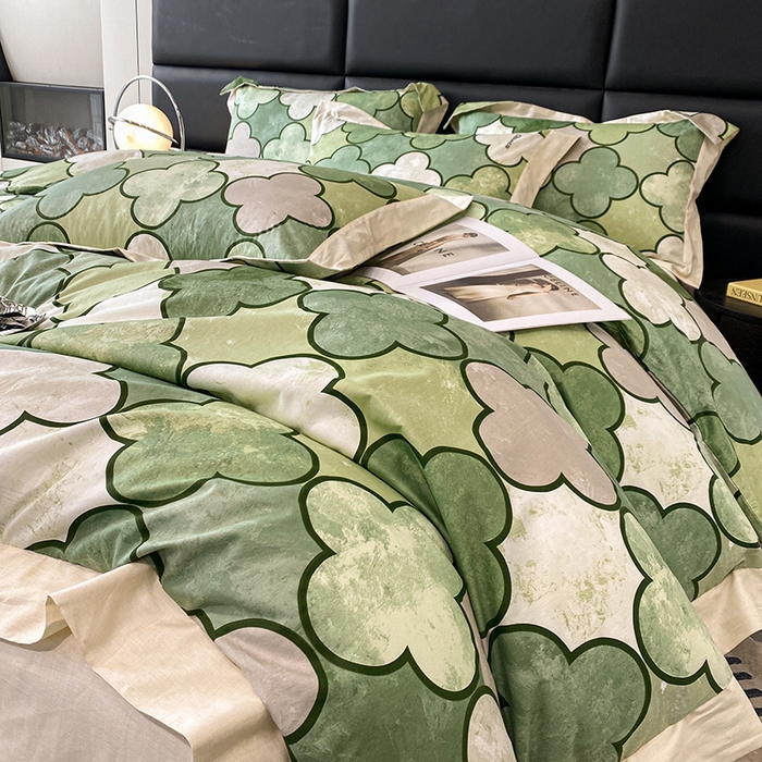 91家纺网 家纺一手货源 找家纺 金奇达 2024新款全棉宽边轻奢四件套 雅宝绿