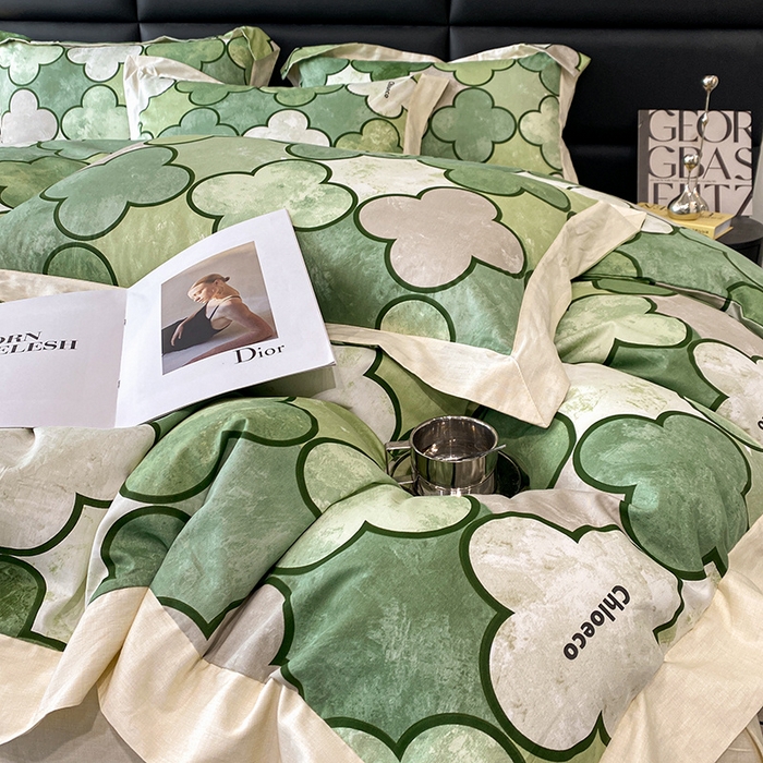 91家纺网 家纺一手货源 找家纺 金奇达 2024新款全棉宽边轻奢四件套 雅宝绿