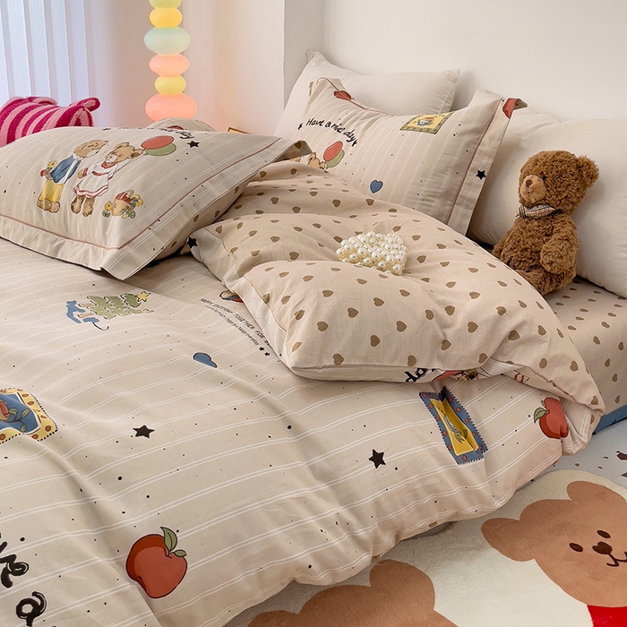 91家纺网 家纺一手货源 找家纺 乐童 2024新款直播爆款13070纯棉印花吊边款一字绣四件套 安享生活