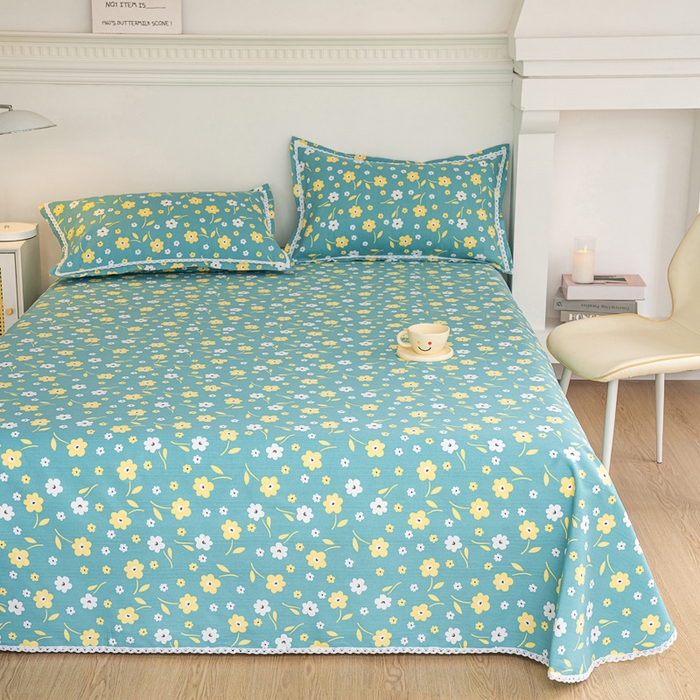 91家纺网 家纺一手货源 找家纺 首爱家纺 2025新款花边老粗布印花床单系列套件 繁花热情