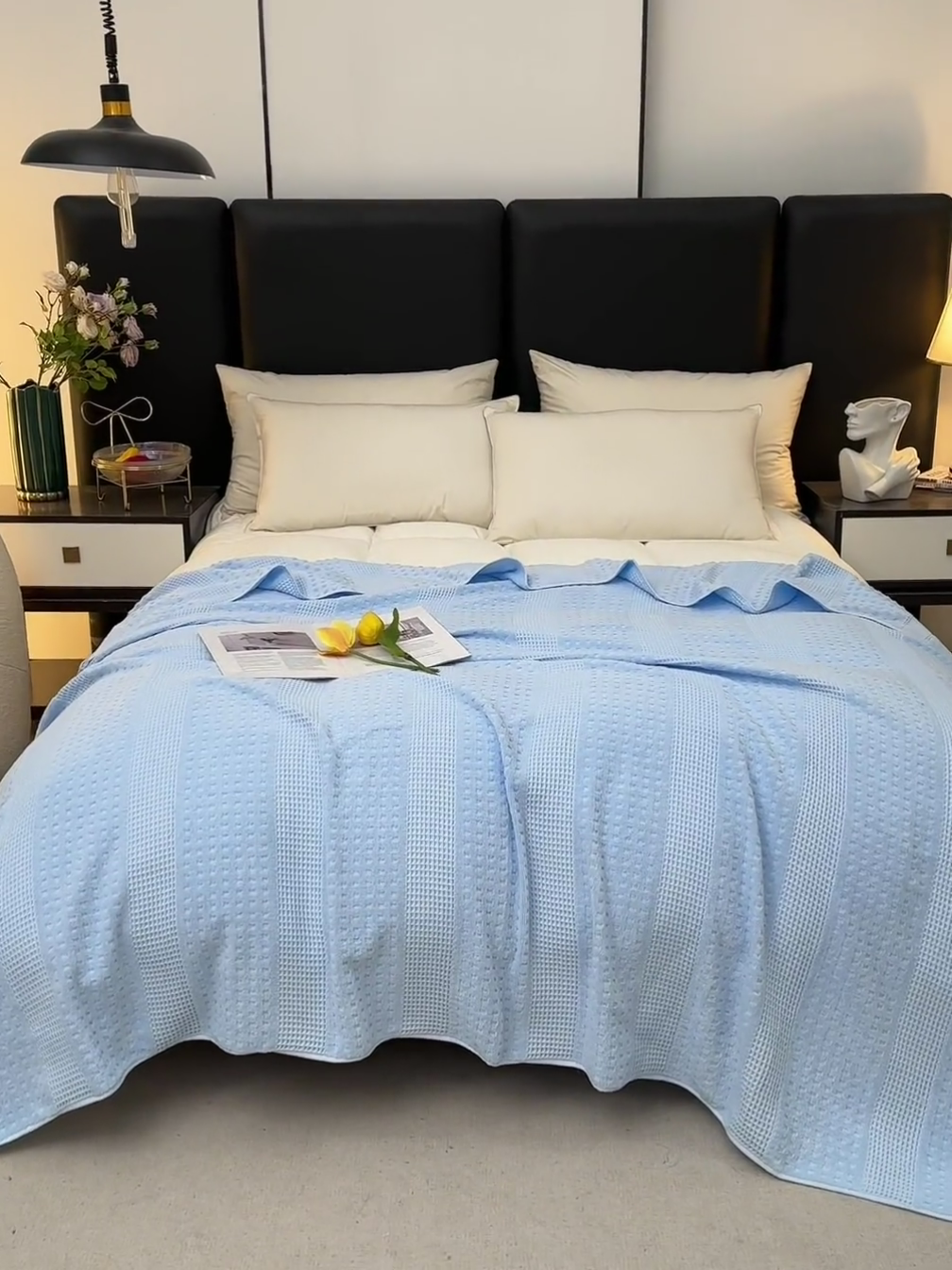 91家纺网 家纺一手货源 找家纺 雯雨家纺 2024老式怀旧A类纯棉毛巾被 蜂窝浅蓝