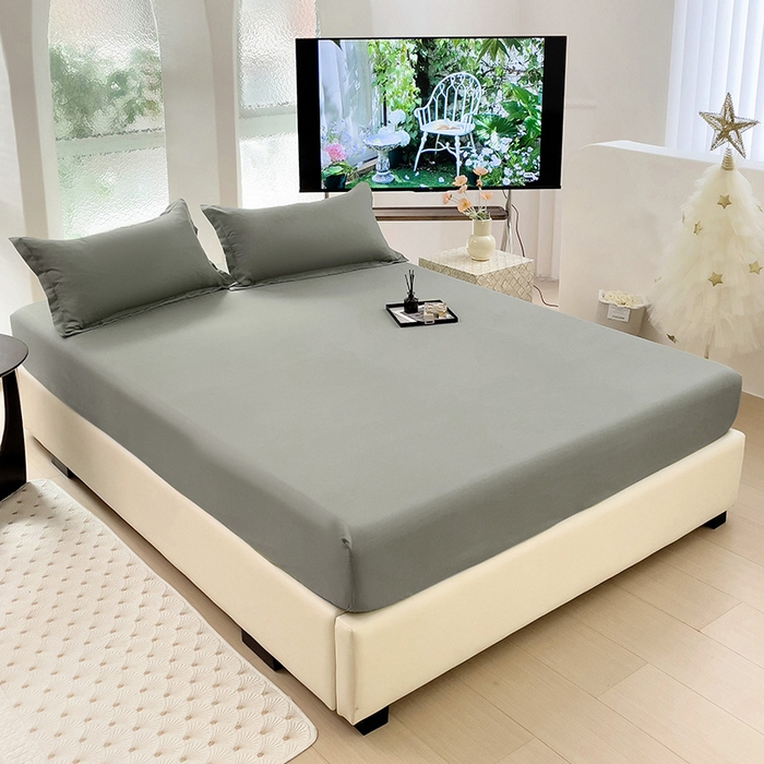 91家纺网 家纺一手货源 找家纺  楠沐家纺 2025新款纯色亲肤芦荟棉水洗棉床笠 灰色