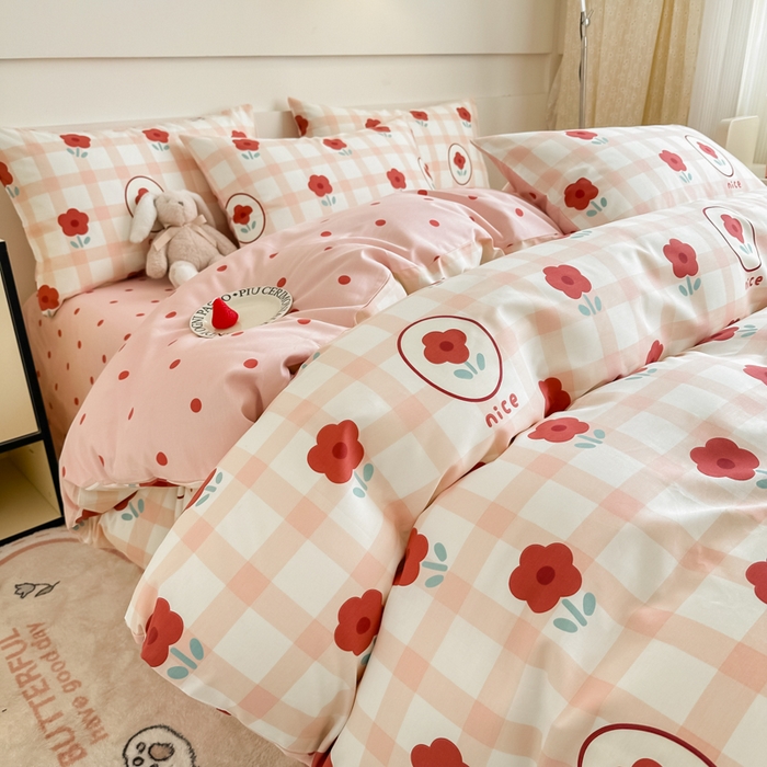 91家纺网 家纺一手货源 找家纺 呗旺鹿 2024新款小清新全棉纯棉四件套若摇