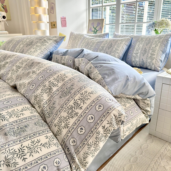 91家纺网 家纺一手货源 找家纺 沐棉家居 2024新款小清新全棉13372印花单被套 复古花园