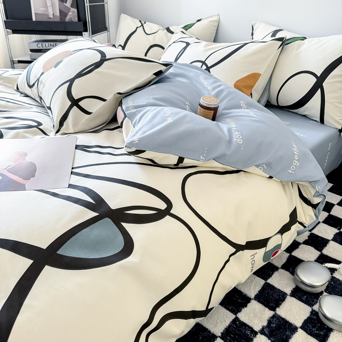 91家纺网 家纺一手货源 找家纺 呗旺鹿 2024新款休闲风全棉纯棉四件套 朗尼