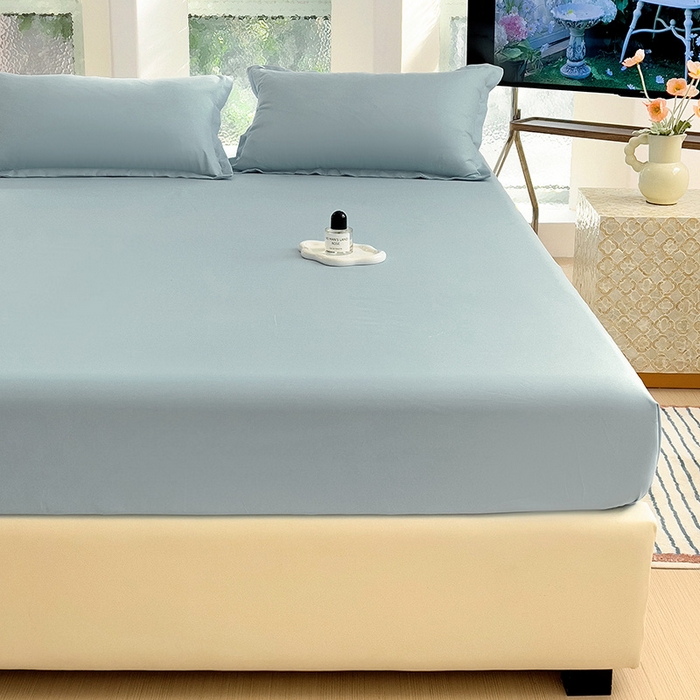 91家纺网 家纺一手货源 找家纺  楠沐家纺 2025新款纯色亲肤芦荟棉水洗棉床笠 浅灰