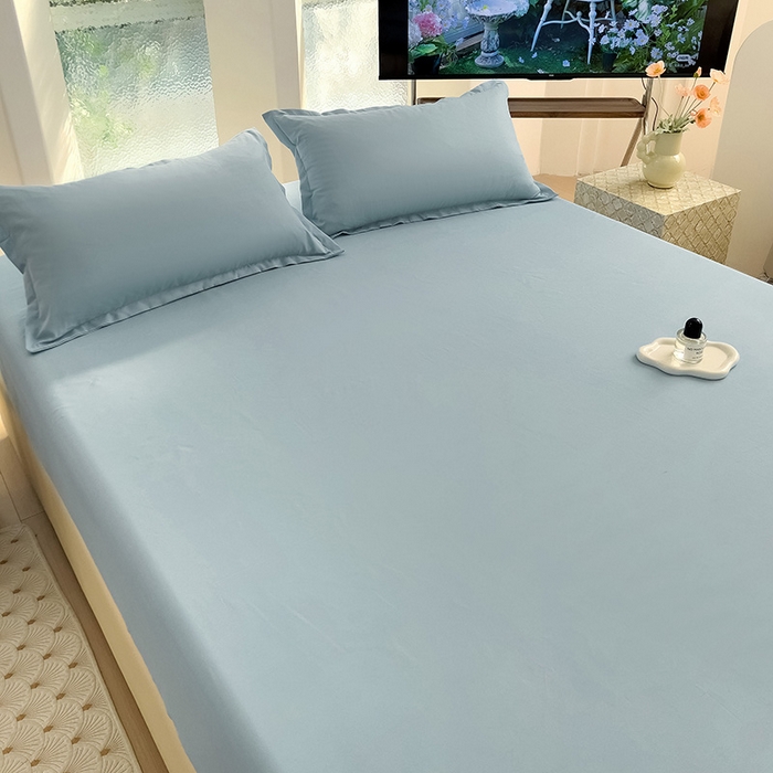 91家纺网 家纺一手货源 找家纺  楠沐家纺 2025新款纯色亲肤芦荟棉水洗棉床笠 浅灰