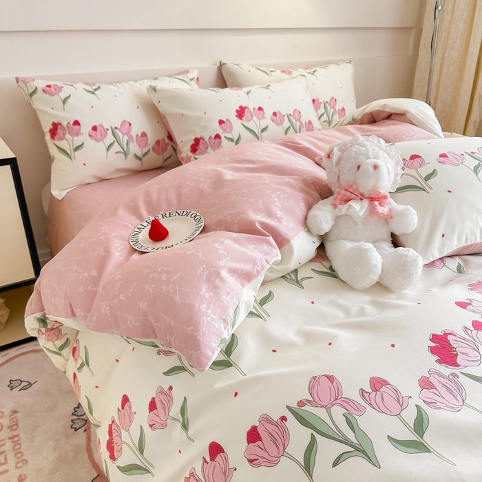 91家纺网 家纺一手货源 找家纺 呗旺鹿 2024新款小清新全棉纯棉四件套欣然花开