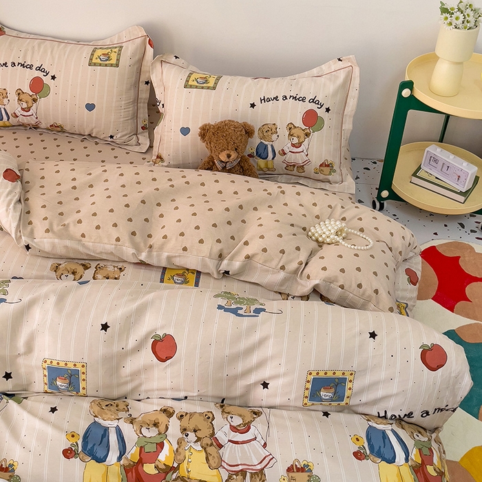 91家纺网 家纺一手货源 找家纺 乐童 2024新款直播爆款13070纯棉印花吊边款一字绣四件套 安享生活