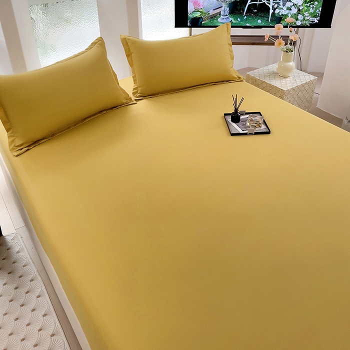 91家纺网 家纺一手货源 找家纺  楠沐家纺 2025新款纯色亲肤芦荟棉水洗棉床笠 金色