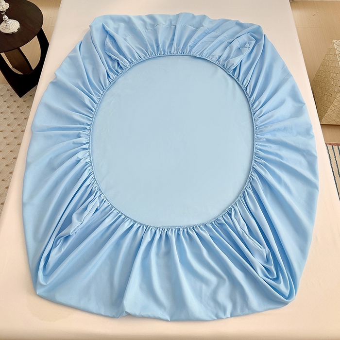 91家纺网 家纺一手货源 找家纺  楠沐家纺 2025新款纯色亲肤芦荟棉水洗棉床笠 天蓝