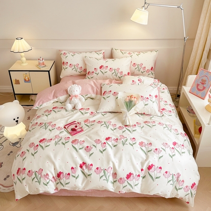 91家纺网 家纺一手货源 找家纺 呗旺鹿 2024新款小清新全棉纯棉四件套欣然花开