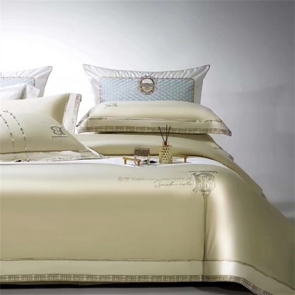 91家纺网 家纺一手货源 找家纺 玖玖爱家纺 2024新款180S长绒棉绣花昕动系列四件套 抹茶绿