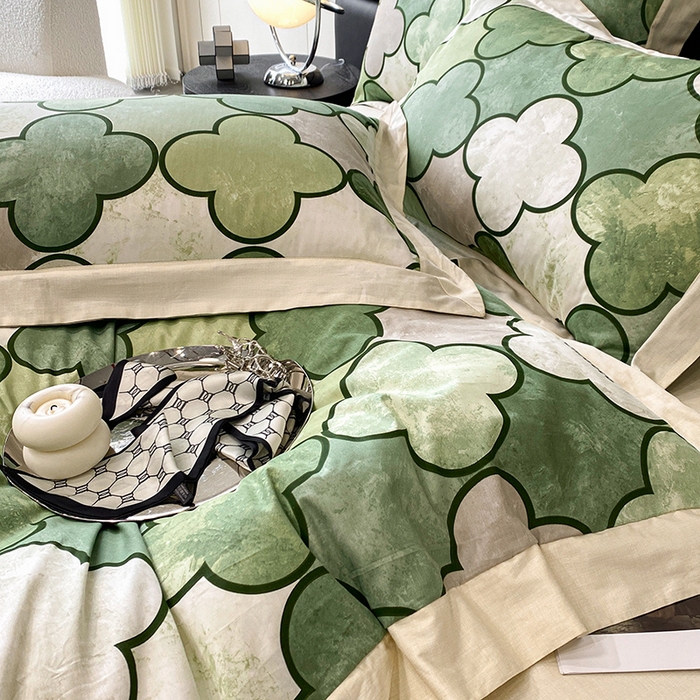 91家纺网 家纺一手货源 找家纺 金奇达 2024新款全棉宽边轻奢四件套 雅宝绿