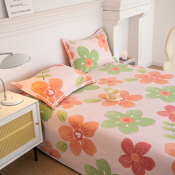 91家纺网 家纺一手货源 找家纺 首爱家纺 2025新款花边老粗布印花床单系列套件 花恋曲