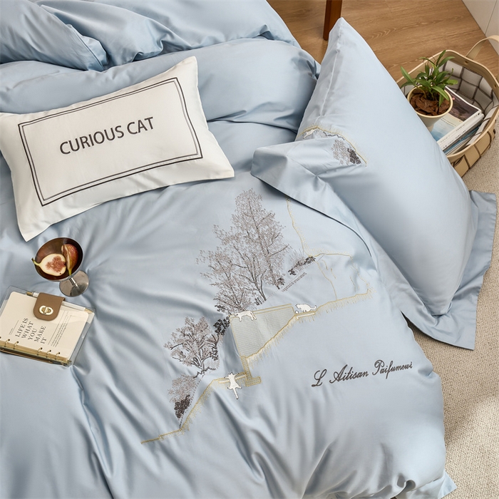 91家纺网 家纺一手货源 找家纺 （总）云胡 2024新款精工刺绣四件套-可瑞猫