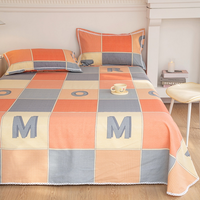 91家纺网 家纺一手货源 找家纺 首爱家纺 2025新款花边老粗布印花床单系列套件 字母风格