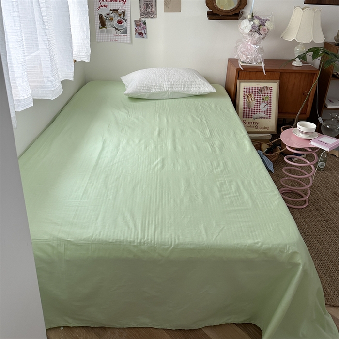 91家纺网 家纺一手货源 找家纺 恋恋三季 2024新款全棉单品床笠床单 全棉斜纹-浅绿