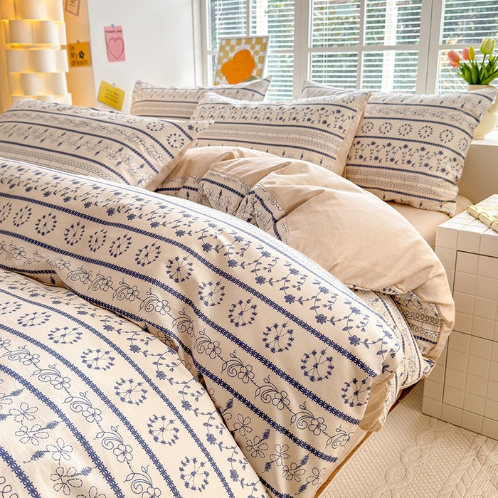 91家纺网 家纺一手货源 找家纺 沐棉家居 2024新款小清新全棉13372印花单被套 浮绘花影