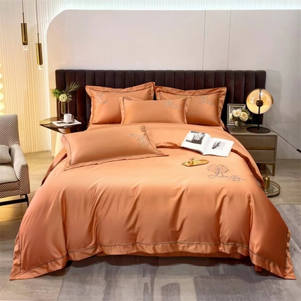 91家纺网 家纺一手货源 找家纺 玖玖爱家纺 2024新款160支双股长绒棉小香风系列四件套 小香风桔