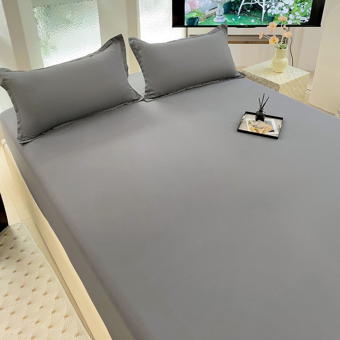 91家纺网 家纺一手货源 找家纺  楠沐家纺 2025新款纯色亲肤芦荟棉水洗棉床笠 深灰