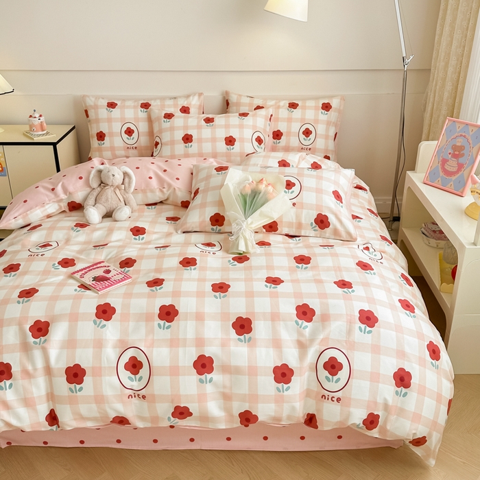 91家纺网 家纺一手货源 找家纺 呗旺鹿 2024新款小清新全棉纯棉四件套若摇