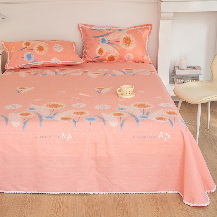 91家纺网 家纺一手货源 找家纺 首爱家纺 2025新款花边老粗布印花床单系列套件 蒲影花香