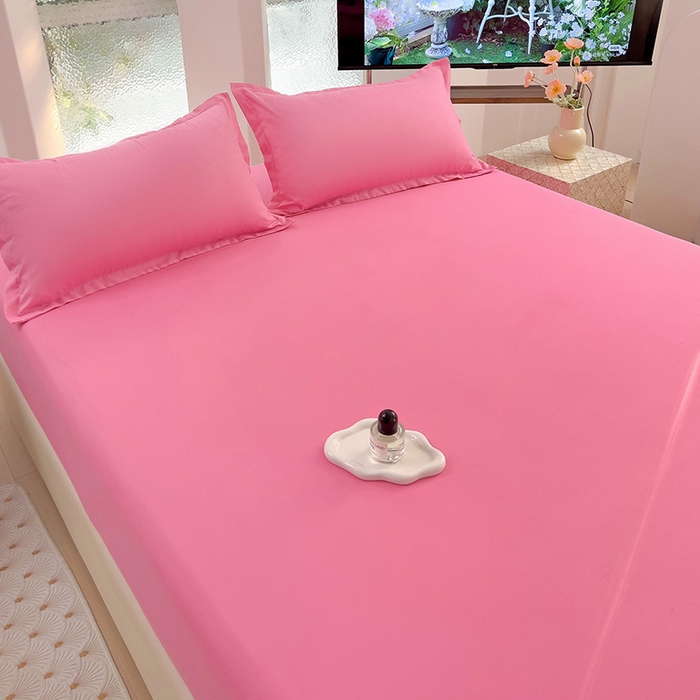 91家纺网 家纺一手货源 找家纺  楠沐家纺 2025新款纯色亲肤芦荟棉水洗棉床笠 玖红