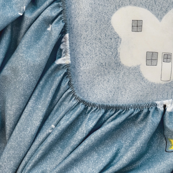 91家纺网 家纺一手货源 找家纺  楠沐家纺 2026新款印花亲肤芦荟棉水洗棉床笠 星星点灯