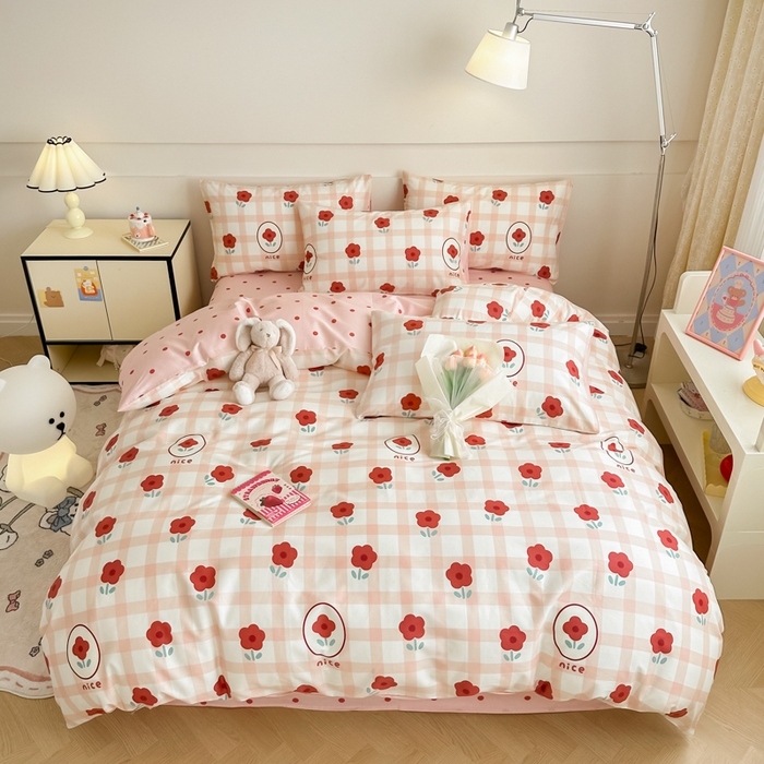 91家纺网 家纺一手货源 找家纺 呗旺鹿 2024新款小清新全棉纯棉四件套若摇