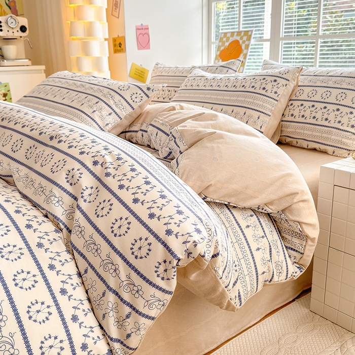 91家纺网 家纺一手货源 找家纺 沐棉家居 2024新款小清新全棉13372印花单被套 浮绘花影