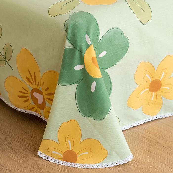 91家纺网 家纺一手货源 找家纺 首爱家纺 2025新款花边老粗布印花床单系列套件 花恋曲-绿