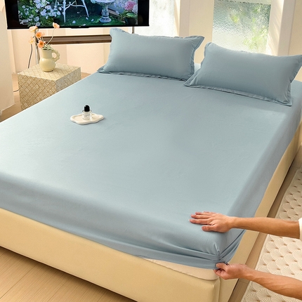  楠沐家纺 2025新款纯色亲肤芦荟棉水洗棉床笠 浅灰