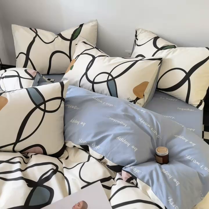 91家纺网 家纺一手货源 找家纺 呗旺鹿 2024新款休闲风全棉纯棉四件套 朗尼