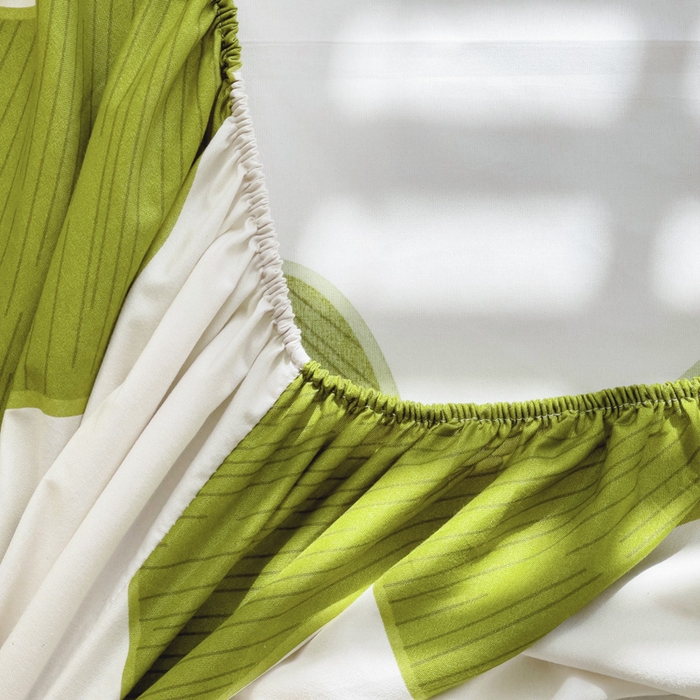 91家纺网 家纺一手货源 找家纺  楠沐家纺 2026新款印花亲肤芦荟棉水洗棉床笠 波浪纹-绿