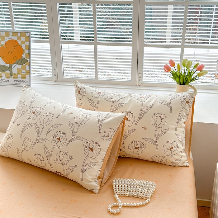 91家纺网 家纺一手货源 找家纺 沐棉家居 2024新款小清新全棉13372印花单枕套 娜朵