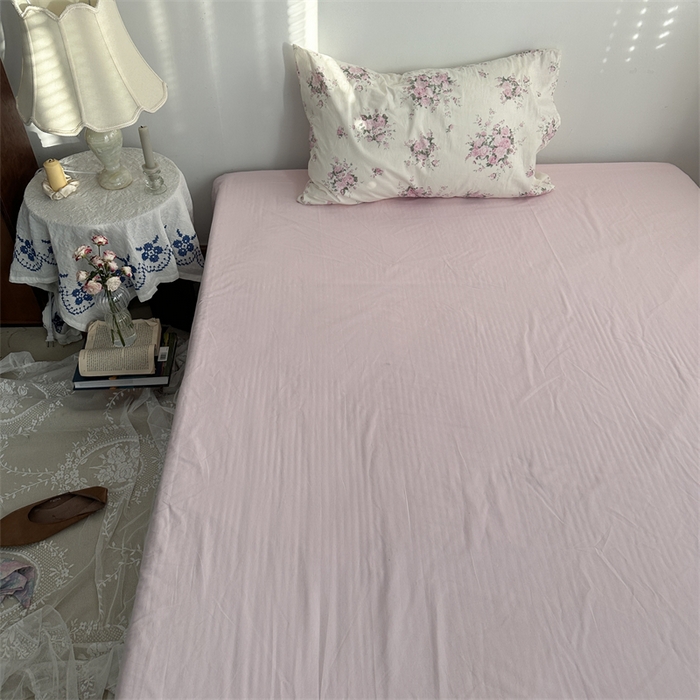 91家纺网 家纺一手货源 找家纺 恋恋三季 2024新款全棉单品床笠床单 全棉斜纹-baby粉